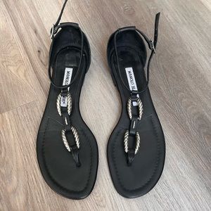 SOLD: Manolo Blahnik flat black and silver buckle sandals 35.5/5.5 US